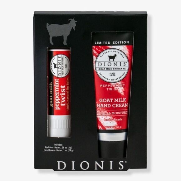 DIONIS Peppermint Twist Goat Milk Lip Balm & Hand Cream Gift Set - Picture 1 of 13